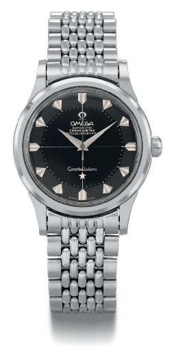 Omega. An attractive stainless steel self-winding water-resistant wristwatch with sweep centre seconds, bracelet and black dial