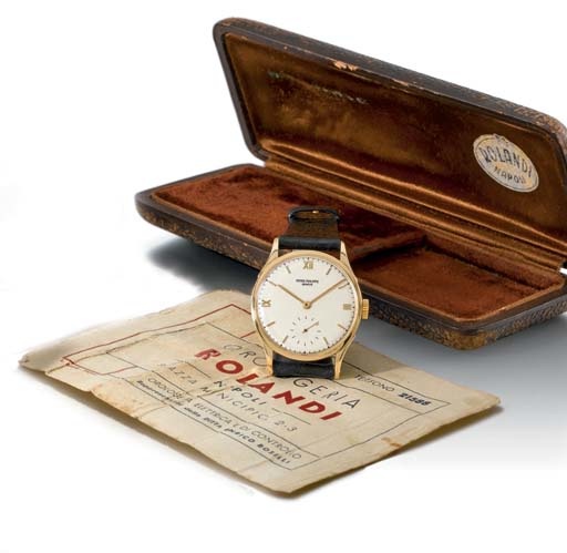 Patek Philippe. A fine and rare 18K gold wristwatch with original presentation box and retailer's certificate