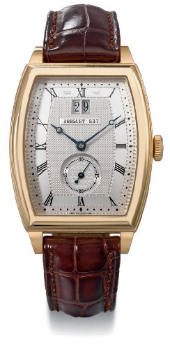 Breguet. A fine and large 18K gold tonneau-shaped self-winding wristwatch with date