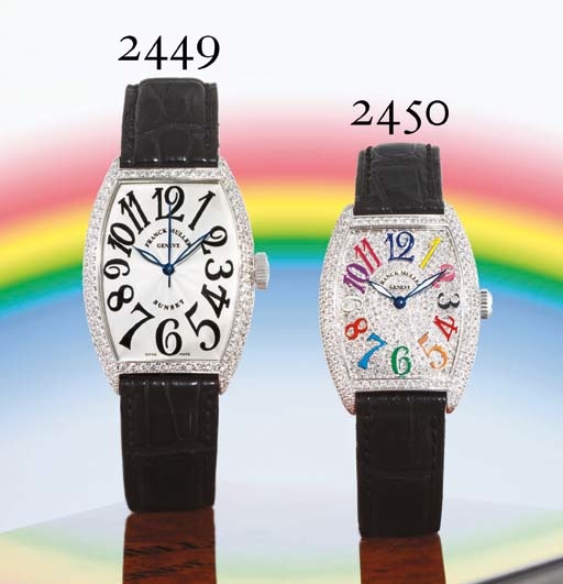 FRANCK MULLER. A LADY'S 18K WHITE GOLD AND DIAMOND-SET TONNEAU-SHAPED WRISTWATCH