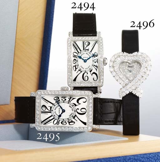 FRANCK MULLER. AN 18K WHTIE GOLD AND DIAMOND-SET RECTANGULAR WRISTWATCH