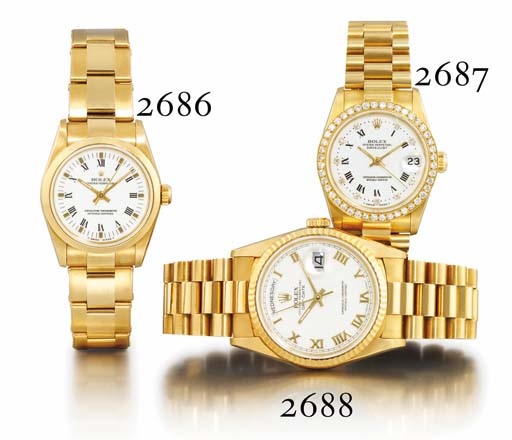ROLEX. A MID-SIZE 18K GOLD AUTOMATIC WRISTWATCH WITH CENTRE SECONDS AND BRACELET