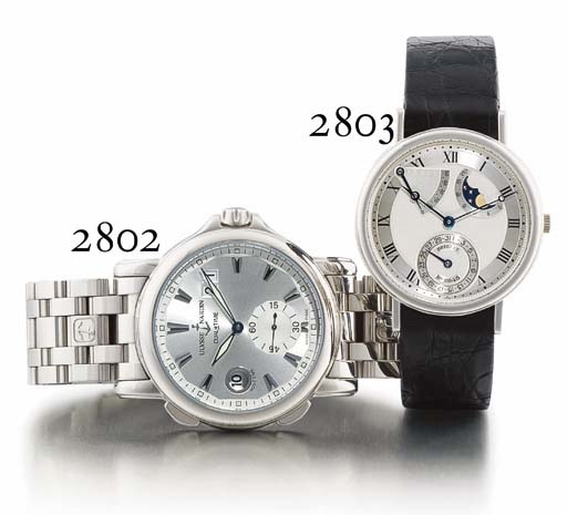 ULYSSE NARDIN. A LIMITED EDITION STAINLESS STEEL AUTOMATIC DUAL TIME ZONE WRISTWATCH WITH DATE AND BRACELET