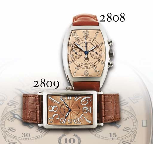 FRANCK MULLER. A FINE LIMITED EDITION OVERSIZED STAINLESS STEEL TONNEAU-SHAPED AUTOMATIC CHRONOGRAPH WRISTWATCH WITH SALMON DIAL