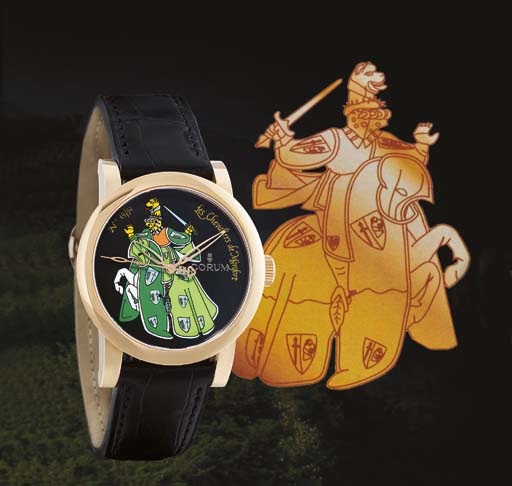 CORUM. A VERY RARE LIMITED EDITION 18K PINK GOLD AUTOMATIC WRISTWATCH WITH CENTRE SECONDS AND UNIQUE HAND PAINTED DIAL
