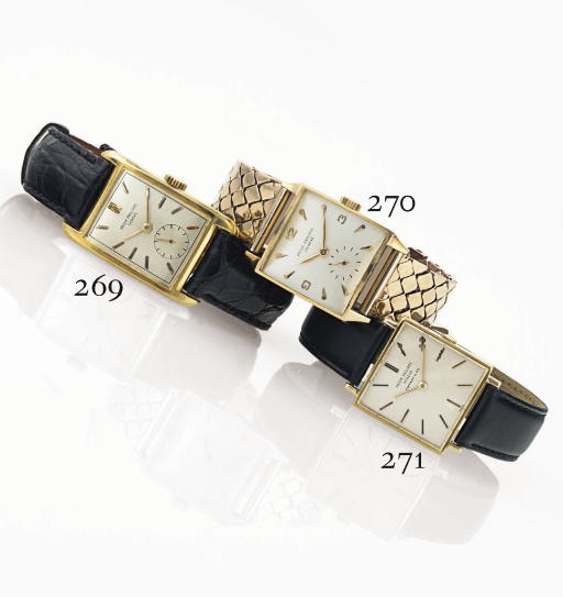 PATEK PHILIPPE. A RARE 18K PINK GOLD SQUARE WRISTWATCH