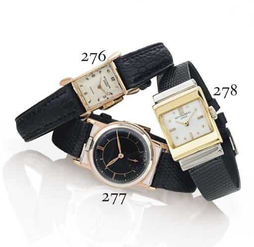 PATEK PHILIPPE. A RARE 18K TWO-COLOR GOLD RECTANGULAR WRISTWATCH