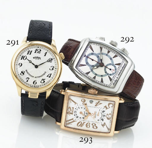 NIVREL. AN OVERSIZED 18K PINK GOLD AUTOMATIC FIVE-MINUTE REPEATING WRISTWATCH