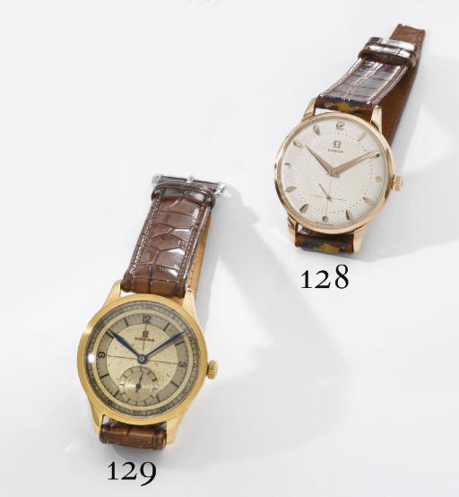 Omega. A large and unusual 18K pink gold wristwatch with engine-turned dial