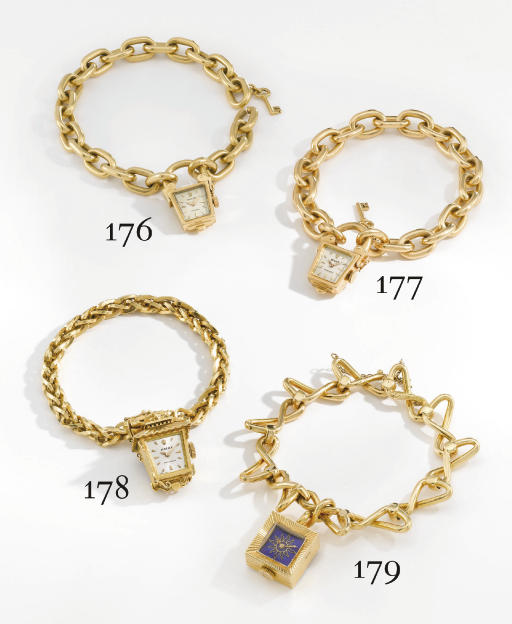 Rolex. An unusual 18K gold lantern-form bracelet watch