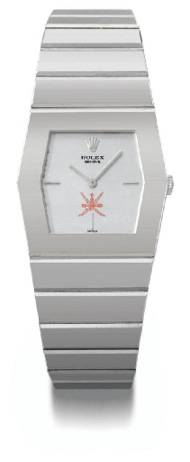 Rolex. An unusual 18K white gold hexagonal wristwatch with bracelet, made for the Sultanate of Oman
