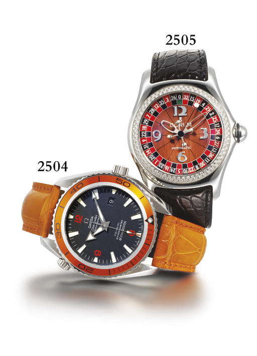 CORUM. A RARE SPECIAL EDITION STAINLESS STEEL AND DIAMOND-SET TONNEAU-SHAPED AUTOMATIC WRISTWATCH WITH CENTRE SECONDS