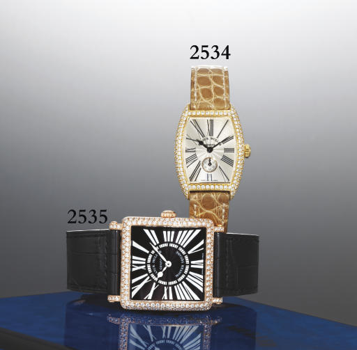FRANCK MULLER. AN 18K PINK GOLD SQUARE WRISTWATCH