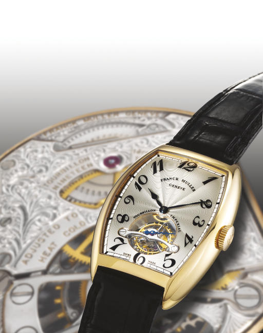 FRANCK MULLER. A FINE 18K PINK GOLD TONNEAU-SHAPED TOURBILLON WRISTWATCH