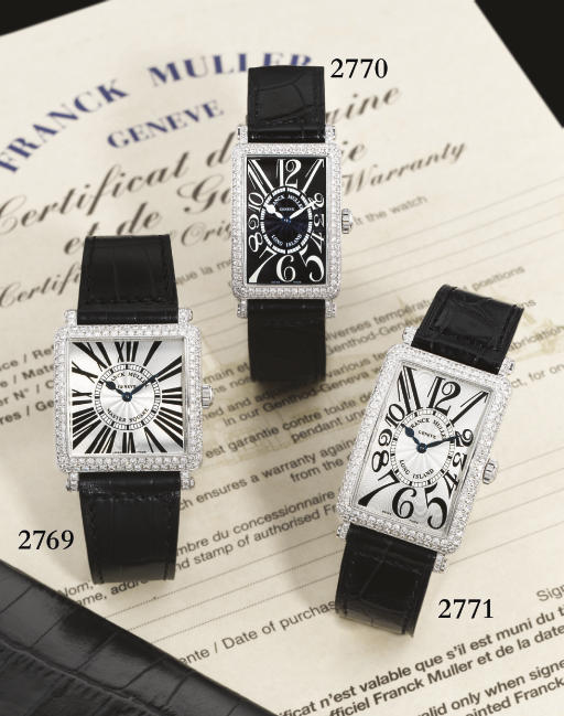 FRANCK MULLER. AN 18K WHITE GOLD AND DIAMOND-SET RECTANGULAR WRISTWATCH