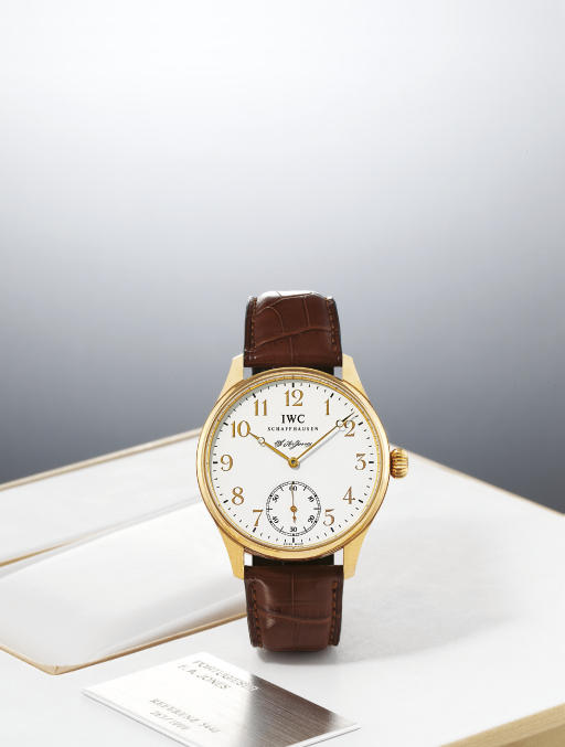 IWC. A FINE AND LARGE LIMITED EDITION 18K PINK GOLD WRISTWATCH
