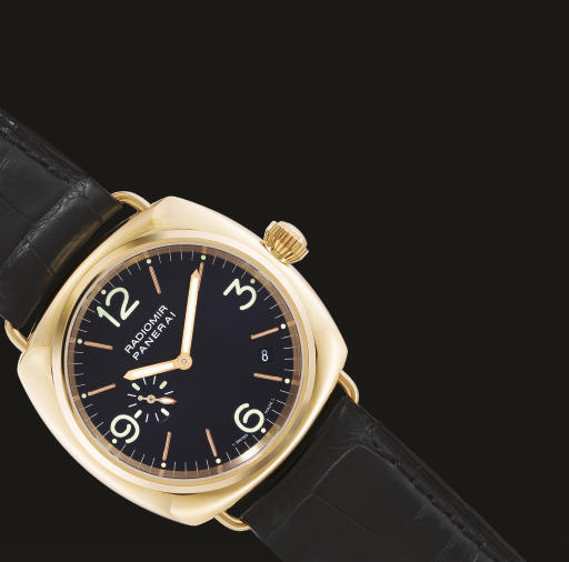 PANERAI. A FINE LIMITED PRODUCTION 18K PINK GOLD CUSHION-SHAPED AUTOMATIC WRISTWATCH WITH DATE