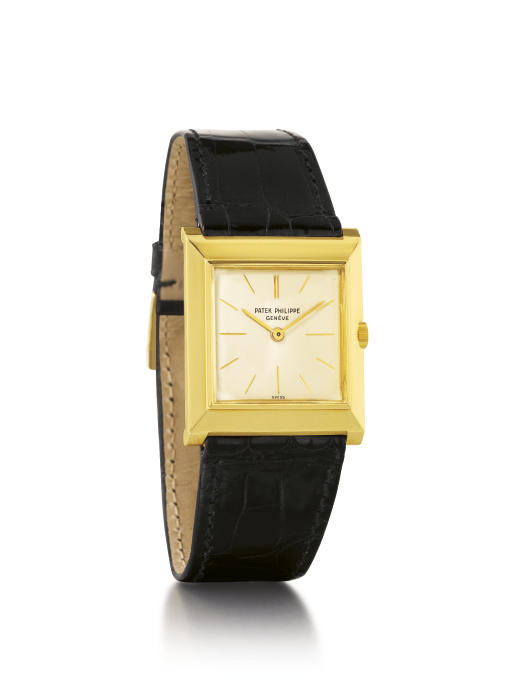 PATEK PHILIPPE. A FINE 18K GOLD RECTANGULAR WRISTWATCH