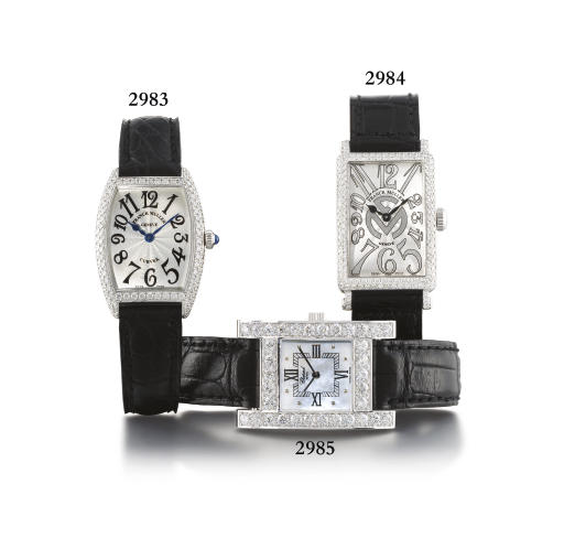 FRANCK MULLER. A LADY'S 18K WHITE GOLD AND DIAMOND-SET TONNEAU-SHAPED WRISTWATCH