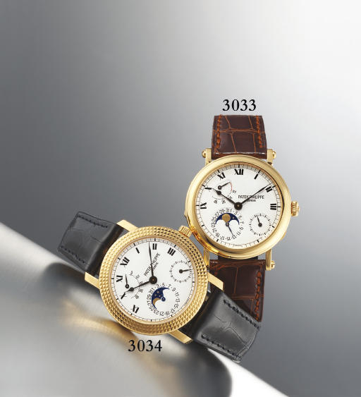 PATEK PHILIPPE. A FINE AND RARE 18K PINK GOLD AUTOMATIC WRISTWATCH WITH DATE, POWER RESERVE INDICATION AND PHASES OF THE MOON