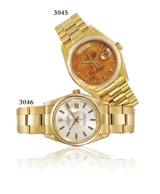 ROLEX. AN 18K GOLD AUTOMATIC WRISTWATCH WITH BRACELET, CENTRE SECONDS, DATE