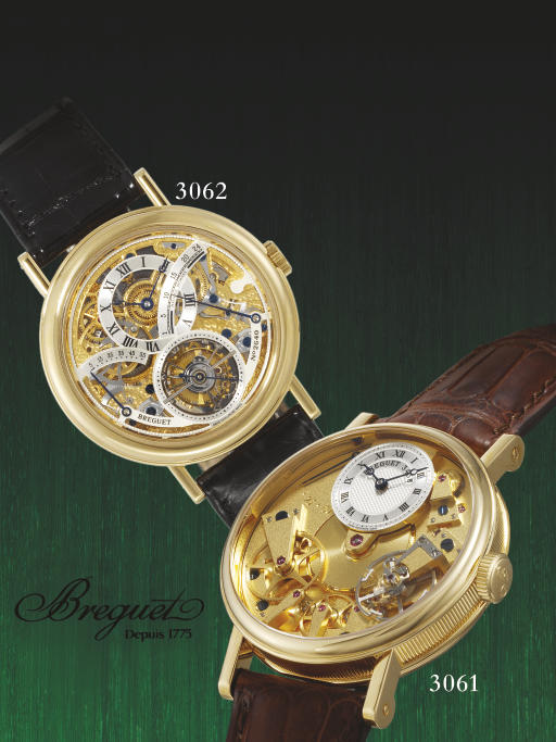 BREGUET. A RARE OVERSIZED 18K GOLD SKELETONISED TOURBILLON WRISTWATCH WITH POWER RESERVE AND RETROGRADE 24 HOUR INDICATION