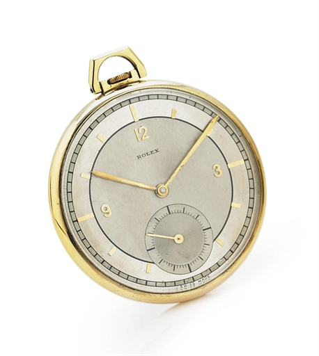 ROLEX. A FINE AND RARE 18K GOLD KEYLESS LEVER POCKET CHRONOMETER WITH TWO-TONE DIAL