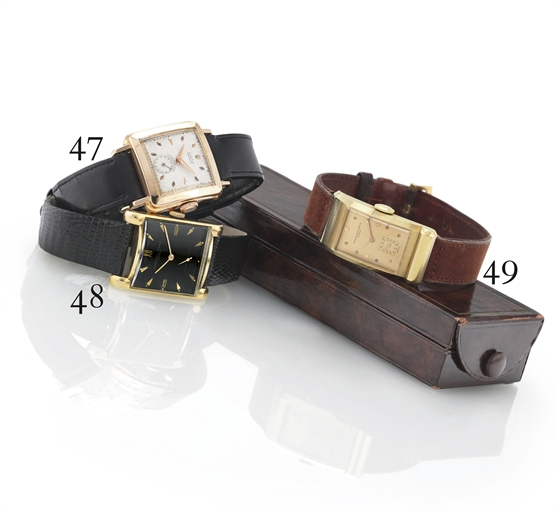 ROLEX. A RARE 18K PINK GOLD SQUARE AUTOMATIC WRISTWATCH