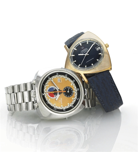 OMEGA. A PAIR OF RARE AND UNUSUAL ASYMMETRICAL WRISTWATCHES