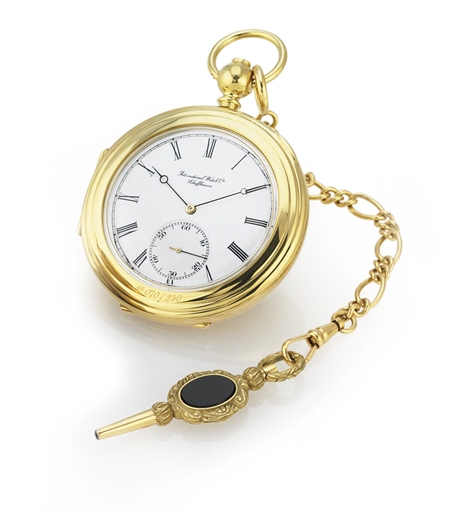 IWC. A FINE AND UNUSUAL LIMITED EDITION 18K GOLD CONVERTIBLE KEYWIND POCKET WATCH