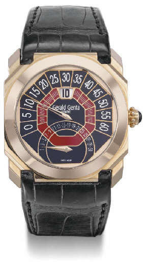 Gerald Genta. A large and unusual 18K pink gold octagonal self-winding water-resistant jump hour retrograde wristwatch with retrograde date