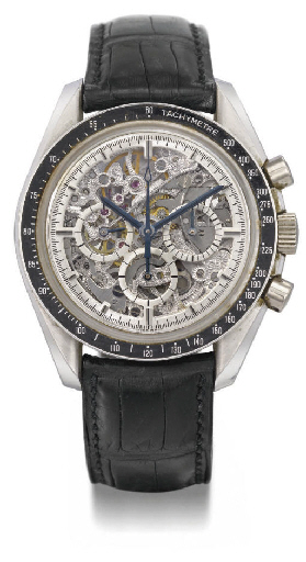 Omega. A fine and rare platinum limited edition water-resistant skeletonized chronograph wristwatch