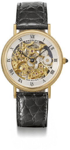 Breguet. A fine and slim 18K gold skeletonized wristwatch