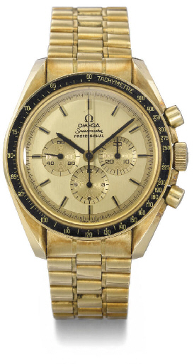 Omega. A fine and rare 18K gold special numbered series water-resistant chronograph wristwatch with bracelet