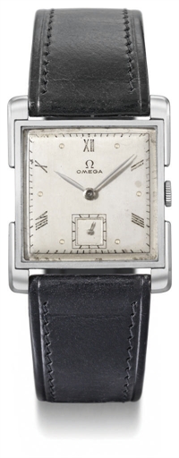 Omega. An unusual stainless steel square wristwatch