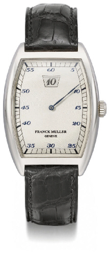 Franck Muller. A large 18K white gold tonneau-shaped curved jump hour wristwatch