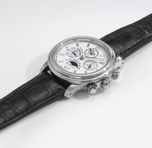 Blancpain. A fine stainless steel self-winding water-resistant perpetual calendar chronograph wristwatch with phases of the moon