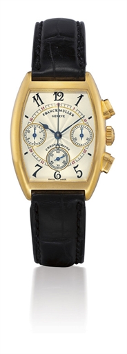 FRANCK MULLER, CHRONOGRAPHE.18K GOLD MANUAL-WINDING TONNEAU-SHAPED CHRONOGRAPH WRISTWATCH