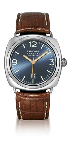 PANERAI, RADIOMIR PLATINUM.VERY RARE, 950 PLATINUM SELF-WINDING WRISTWATCH WITH SWEEP SECONDS AND DATE DISPLAY, UNIQUE EDITION OF 99 PIECES