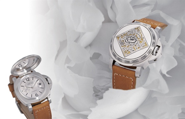 PANERAI, LUMINOR SEALAND PAEONIA.STAINLESS STEEL SELF-WINDING WRISTWATCH WITH ENGRAVED COVER, SMALL SECONDS AND DATE DISPLAY, UNIQUE EDITION OF 30 PIECES FOR THE PANERAI BOUTIQUE IN SHANGHAI