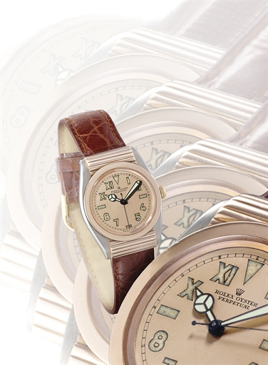 ROLEX, OYSTER PERPETUAL BUBBLE BACK REF. 3595 CALIFORNIA DIAL.STAINLESS STEEL AND PINK GOLD SELF-WINDING TONNEAU-SHAPED WRISTWATCH WITH SWEEP SECONDS AND RIBBED HOODED LUGS