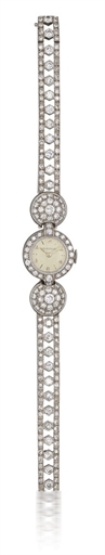 JAEGER-LECOULTRE.LADY'S PLATINUM AND DIAMOND-SET MANUAL-WINDING BRACELET WRISTWATCH