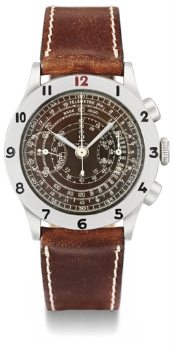Omega. A rare and very attractive stainless steel pilot's chronograph wristwatch with black dial and box