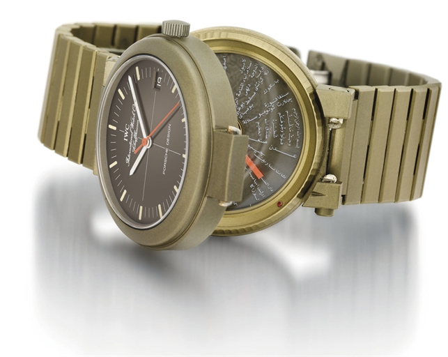 IWC. An unusual NATO-olive anodized aluminium automatic wristwatch with sweep centre seconds, date, bracelet and Mecca compass