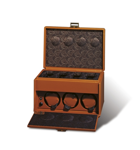 SCATOLA DEL TEMPO, MOD. 7RT.FULLY LEATHERED WATCH WINDER WITH THREE PROGRAMMABLE ROTORS
