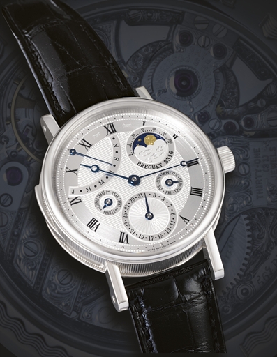 BREGUET, CLASSIQUE GRANDE COMPLICATION REF. 5447PT.PLATINUM MANUAL-WINDING PERPETUAL CALENDAR MINUTE REPEATING WRISTWATCH WITH LEAP-YEAR, RETROGRADE MONTH AND PHASES AND AGE OF THE MOON INDICATIONS