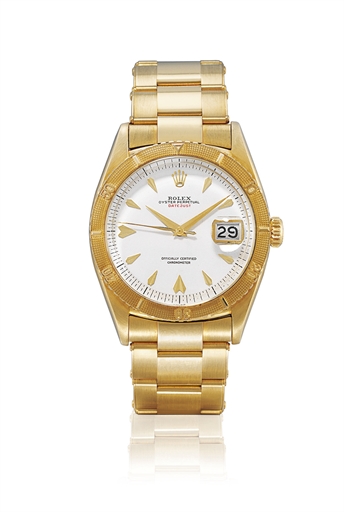 ROLEX, DATEJUST REF. 6309 THUNDERBIRD.GOLD AUTOMATIC BRACELET WATCH WITH DATE DISPLAY