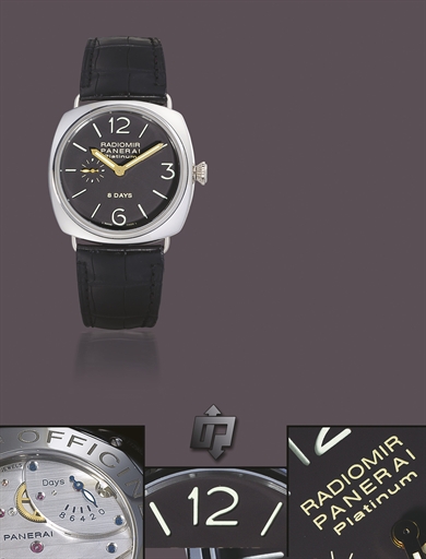 PANERAI, RADIOMIR 8 DAYS PLATINUM REF. PAM00198.PLATINUM MANUAL-WINDING EIGHT DAYS GOING WRISTWATCH WITH POWER-RESERVE INDICATION, UNIQUE EDITION OF 50 UNITS