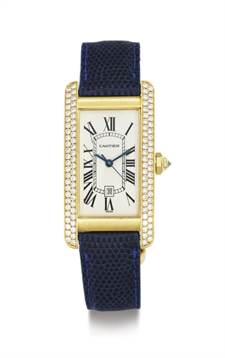 CARTIER. AN 18K GOLD AND DIAMOND AUTOMATIC WRISTWATCH WITH DATE AND CENTER SEONDS