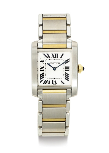 CARTIER. AN 18K GOLD AND STAINLESS STEEL WRISTWATCH WITH BRACELET